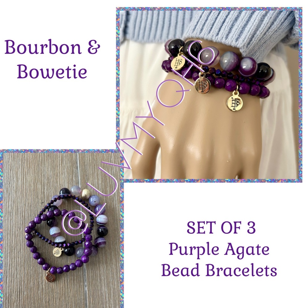 Bourbon & Boweties Purple Agate Gemstone Bracelets